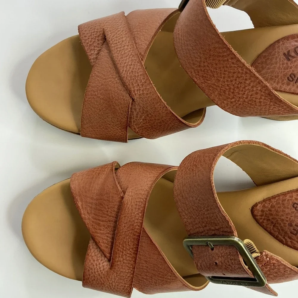 Kork-Ease Brown Leather Platform Sandal Women Size 9M Block Heel Slide K70428